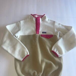 Patagonia Synchilla Girls L 12 Cream and Tan Fleece Pullover
